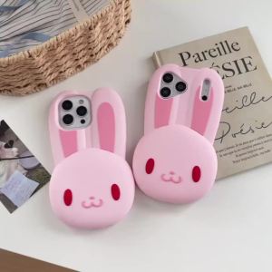 Kawaii 3D Cartoon Rabbit Phone Case for IPhone 17 16 15 14 13 Pro Max 17Pro 16Pro I17 Cute Shockproof Funda Silicone Soft Cover