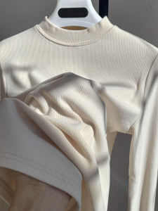 Womens Half High Collar Long Sleeve Base Shirt Spring New Style Korean Version Slim Fit Inner Wear Cotton Thread T-Shirt