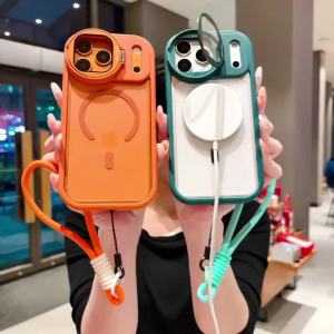 Lens Protection Case For iPhone 17 16 15 14 13 12 11Pro Max Plus Air For Magsafe Holder Transparent Magnetic Matte Lanyard Cover