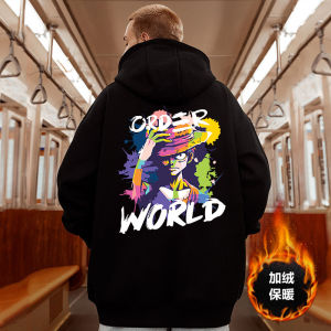 Oversize Japanese Style Fashion Brand Cartoon Hooded Pullover Mens Loose-Fitting plus Size Large Size Fleece-lined Jacket Tide