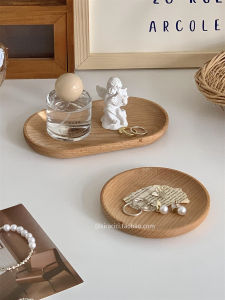 Nordic Minimalist Elm Wood Tray Aromatic Candle Stand Wooden Plate Entrance Key Storage Tray Multi-Functional Desktop Organizer