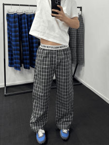 LIUBU | Vintage Lazy Black Plaid Loose Straight Casual Pants
