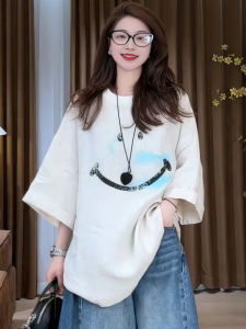 Áo Thun Nữ Tay Ngắn Dáng Rộng in Hình Mặt Cười Thời Trang Mùa Hè 2025 Cỡ Lớn Thoải Mái Thoáng Khí