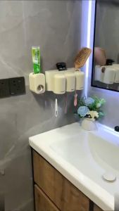 Toothpaste Squeezer Toothbrush Rack With Tooth Glass Wall Mount Automatic Toothpaste Dispenser Toothbrush Holder