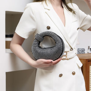 Full Diamond Dumpling Handbag French Noble Evening Bag Sparkling Handheld Dinner Bag Water Diamond Bag Ladies Clutch Purse