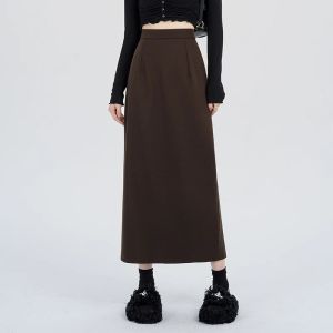High Waist A-Line Mini Skirt Womens Spring Autumn Large Size Fat MM Woolen Straight Cut Slit Skirt Slimming Mid-Length Bodycon Skirt