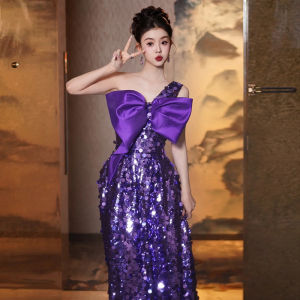 Formal Dress For Women with Big Sequins Glamour Chinese Bridal Engagement Banquet Morning Female Glitter Gown With Bow