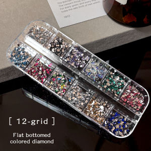 12 Grids Multi-Shape Flatback Rhinestones 3D Clear Diamond Ab Color Crystal Round Heart Square For Nail Art Diy Nail Decoration