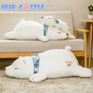 JOJO CASTLE 60/80/100cm Soft Lying Polar Bear Plushie Pillow Lovely White Bear Cushion Stuffed Dolls Sleeping Toy for Girls Baby Gifts