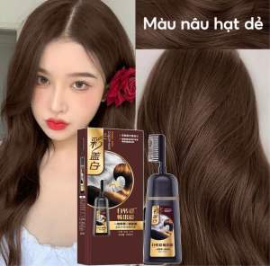 Thuốc Nhuộm Tóc Dầu Gội Nhuộm Tóc Nâu Hạt Dẻ Mượt Nhiều Màu Chai 500ml (tặng kèm lược và bao tay)
