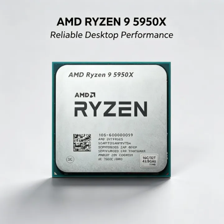 AMD | AMD Ryzen 9 5950X Desktop CPU Processor 16‑Core 3.4GHz Socket AM4 105W Without Cooler For AM4 Motherboard