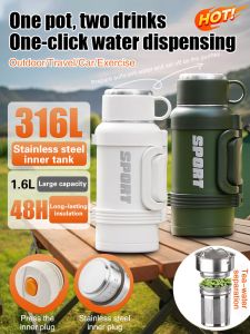 316 Stainless Steel Insulated Thermal Cup Extra-large Capacity Double-lid Home Car Travel Portable Outdoor Sports Water Bottle Tea Brewer
