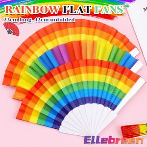 7 Inch Children's Craft Folding Fans: Rainbow Flat Fans & Kindergarten Cloth Dance Small Fans