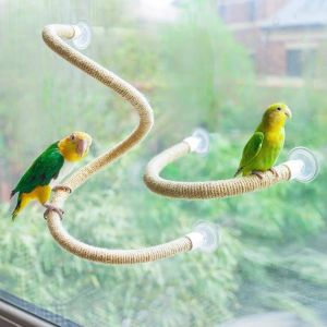 Linen Rope Bird Perch Flexible Bendable Standing Stick Non-slip Comfortable Grip Suction Cup Design Bird Climbing Rope Stable