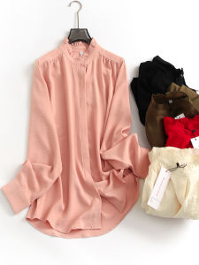 Casual Pure Color Thin Long Sleeve Blouse Chiffon Collar Drapey Spring New Style Womens Shirt Polyester Fiber Straight Cut