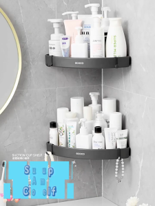 Ecoco Corner Bathroom Storage Rack Space Aluminum Corner Shelves Suction Cup Kitchen Organizer