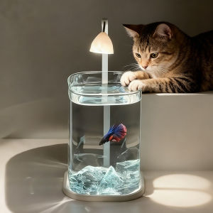 Aquarium Setup High Transparency Landscape Fish Tank LED Light Shatterproof Goldfish Tank with Lid Fishbowl