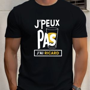 Men "JPeux Pas Jai Ricard" Graphic Tee - Casual Crew Neck Short Sleeve Summer Style Cotton Blend Regular Fit Men Clothing