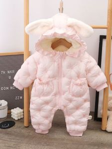 ใหม่ 2023 ฤดูหนาว หนา ผ้าฝ้าย ชุดรอมเปอร์สําหรับ เด็กทารก เด็กผู้หญิงทารกแรกเกิดเสื้อผ้าขาออก น่ารัก คอกลมแขนยาวความยาวกลาง เดรส