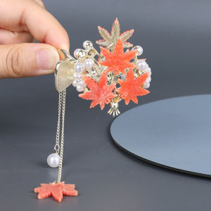 New Chinese Style Leaf Pearl Tassel Small Hair Clip Womens High Ponytail Fixing Tool Alloy Hair Clip Fashionable Ethnic Style