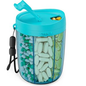 UNTIOR Large Pill Organizer with 6 Compartments Transparent for Vitamins Supplements Medicine Tablets Portable Storage Container