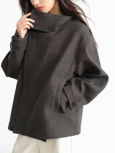 Gray High-collar Dropping-shoulder Leisure Lazy Short-style Coat Outerwear