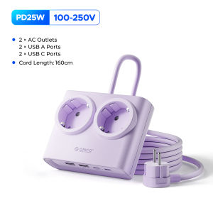 ORICO | ORICO PD25W Desktop Power Strip with 2 Type-C Port 2 AC Outlets 2 USB-A Ports Charging Station for Phones And Electronics