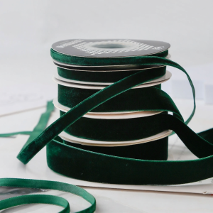 Emerald Green Flocked Velvet Ribbon Bow