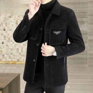 เสื้อแจ็คเก็ตขนสัตว์ทรงสลิมฟิตสำหรับผู้ชาย ฤดูใบไม้ร่วง/ฤดูหนาว ทรงสั้น สไตล์เกาหลี แฟชั่นลำลอง ขนสัตว์ ขนแกะ ขนแพะ ขนสัตว์