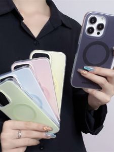 Macaron Double Layer Printed Magnetic Absorption iPhone Case for Apple 13 pro Max 12 Anti Fall Couples Protective Cover