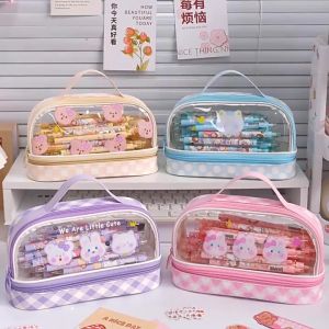 Kawaii Cartoon Pencil Case & Large Capacity Transparent Pencil Bag: PVC Waterproof Student Back to School Stationery