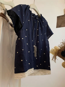 SHENGHUOYA | Youthful Lace Heart Short Sleeve Blouse Breathable Loose Casual