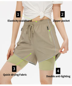 Womens Sporty Casual Shorts Inner Lining Outdoor Convenient Pocket Design Night Running Fitness Yoga Leisure Pants