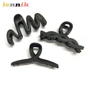 LENNIK Hot Fashion New Soft Material Classic Matte Black Hair Claw Anti-Collision Non-Scratching Shark Clip for Back of Head