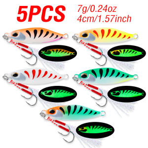 5Pcs Jig Bait 7G/10G/15G/20G Sinking Lure 3D Eyes Metal Casting Lure Luminous  Jigging Lure with Double Hooks for Bass Trout
