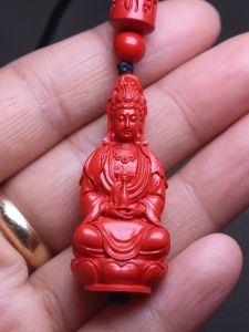 Authentic Zhu Sandu Red Sand Jade Vase Guanyin Buddha Pendant Carriage Bag Ornament Original Design Lucky Charm Fashion Jewelry