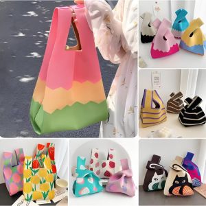 Japan Style Cute Design Small Knitted Vest Handle Bucket Bag for Woman Gift Casual Daily Use Handbag