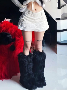 หลอดยาว Furry Snow BOOTS ผู้หญิง ฤดูหนาว อุ่น แฟชั่นยุโรปและอเมริกา Y2K 35 ซม.หลอดขนสัตว์รองเท้า CUSTOM Made