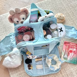 กระเป๋าเครื่องสำอางสำหรับเดินทาง ความจุขนาดใหญ่ บรรจุภัณฑ์แบบพกพา แบ่งส่วนได้ ด้านในเป็นพลาสติก EVA กระเป๋าเครื่องมือสุขอนามัยส่วนบุคคล