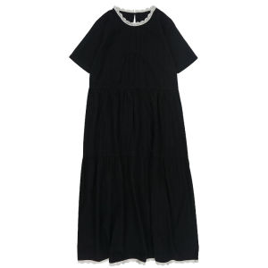 Black Ruffle Cake Skirt Waist Cinching Slimming French Vintage Dress Women Summer Milk Rabbit Sweet Style Japanese Influence