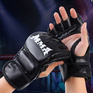 [Cắm trại] Găng Tay Nửa Ngón đấm bốc Găng tay người lớn dày UFC SANDA tay quyền anh võ thuật tổng hợp túi cát đấm bốc Bộ đồ đấm bốc chiến đấu