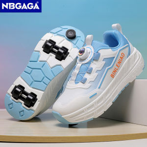 NBGAGA | 4 Wheel Dual-Use Roller Skates Shoes with Brake Breathable Mesh Childrens Girls Outdoor Sport Running Sneakers