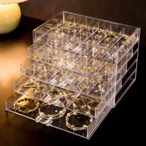 Large Capacity Jewelry Storage Box Transparent Drawer Style Earring Ring Necklace Diamond Nail Art Accessory Organizer Box