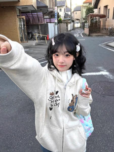 Grey Hooded Zipper Sweatshirt Womens Spring Autumn Thin Oversize Casual Loose Lazy Style College Fashion Chic Long Sleeve Top