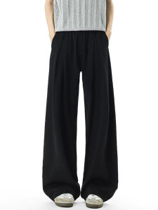 OULUDE | American Style Black Pleated Drawstring Wide Leg Pants