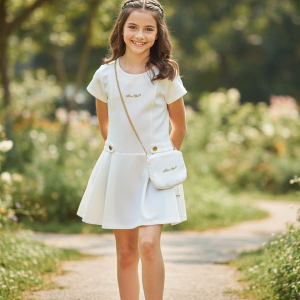 Moose Girl Twill Dress White with Embroidery Details (GWDS 603 7558)