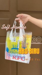 Soft Handle 20x30 Plastik HD Dove Motif HBD BIRU isi 50 Kantong Bingkisan Snack / Tas Souvenir Ultah