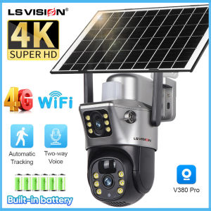 LS VISION 4K 8MP Dual Lens WIFI Solar CCTV Camera Outdoor IP66 Waterproof Wireless IP Full Color Night Vision Humanoid Tracking PTZ Security Camera for Garden Yard Farms