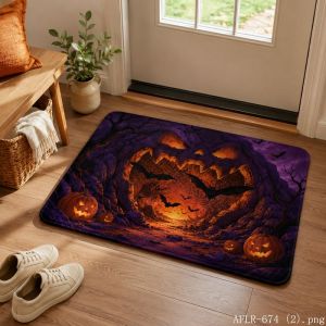 VIKAMA Halloween Pumpkin Crescent Door Mat Gothic Non Slip Entry Rug Thriller Home Decor Floor Mat