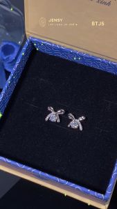 Bông Tai Bạc Gắn Kim Cương Moissanite Xi Bạch Kim Kiểm Định GRA "Bowtie" BTJ5. Khuyên Tai Bạc Nữ